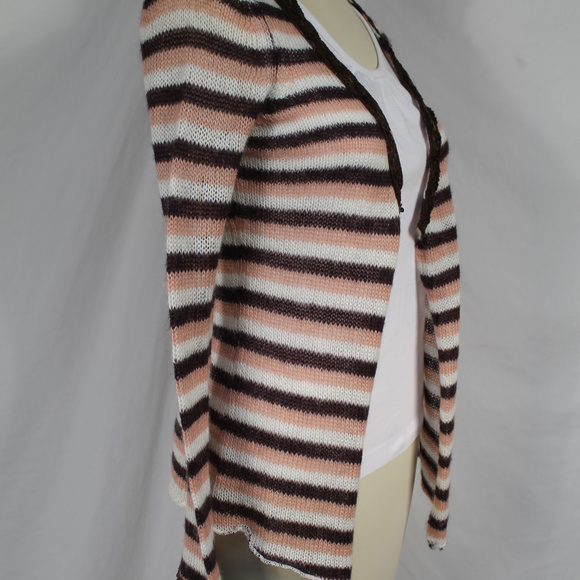 Dex Anthro Brown Pink White Stripe Cardigan Mohair - Picture 3 of 7